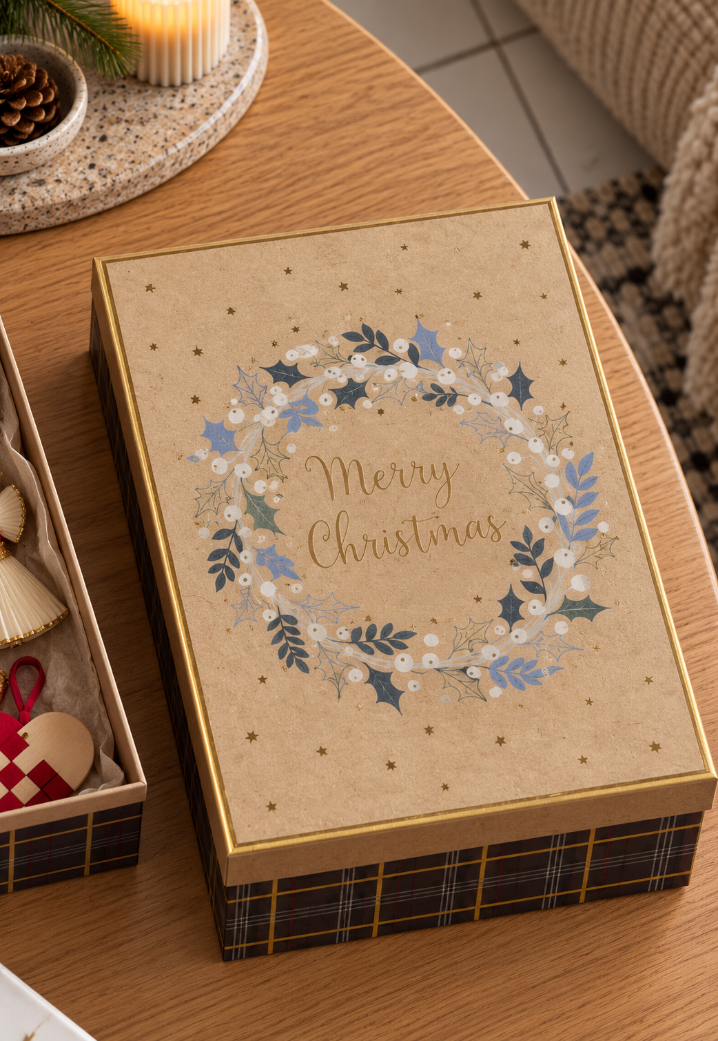 Boîte cadeau avec couronne – boîte cadeau de Noël