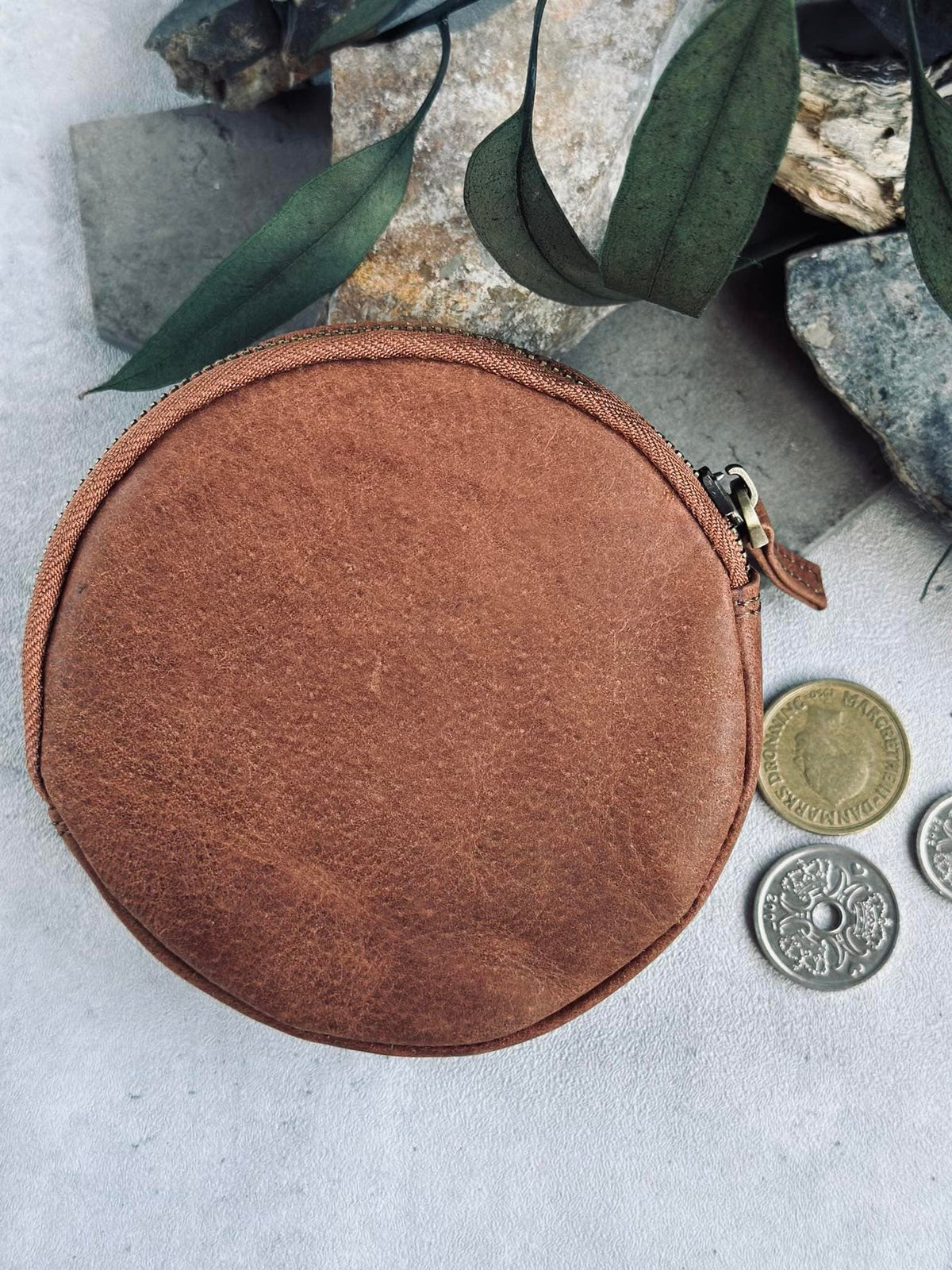 Porte-monnaie en cuir cognac