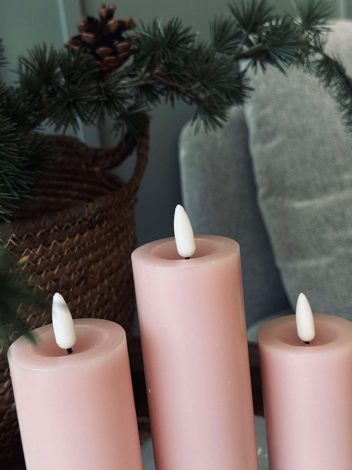 Bougies LED bloc / Rose – 3 pcs Bougie dia 5 cm