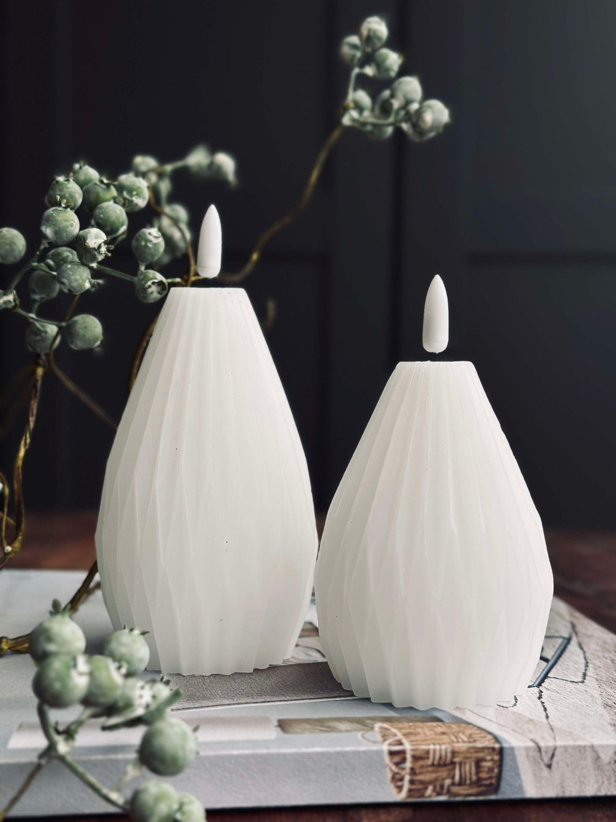 Bougies blocs LED / Rainures – lot de 2 blanches