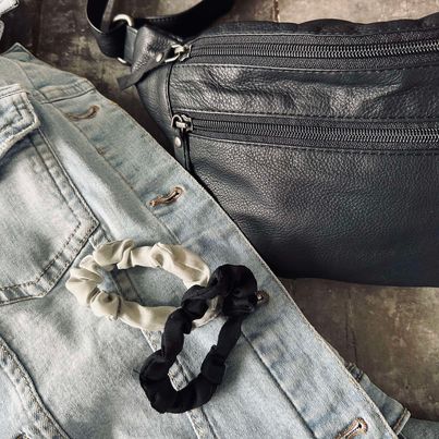 Élastiques à cheveux Scrunchie Black / Grey - 2 pcs