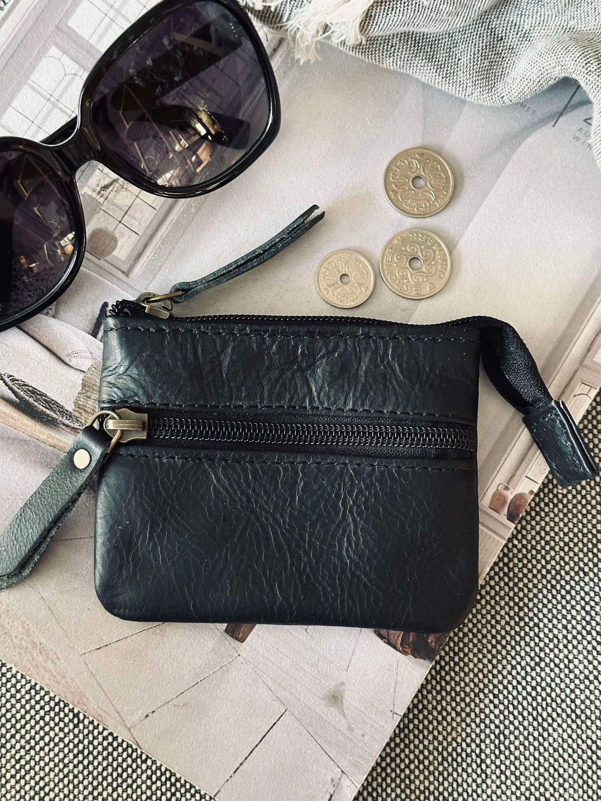 Portefeuille en cuir de buffle noir