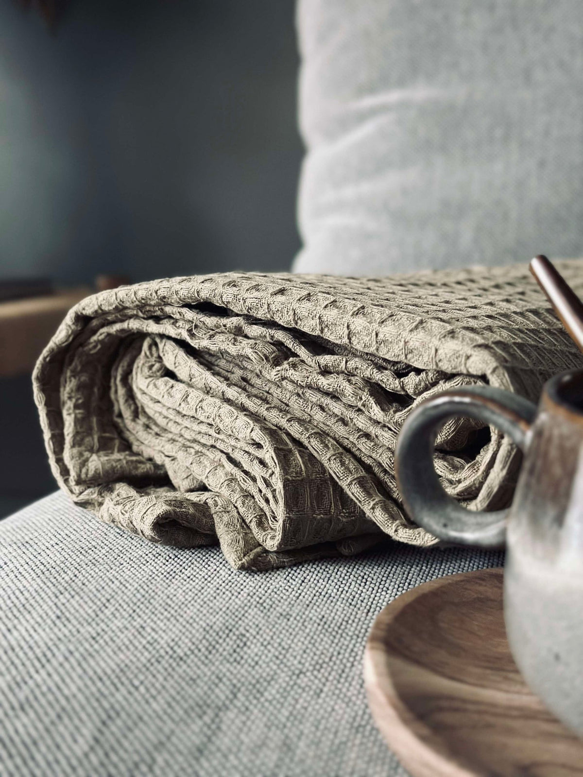 Plaid Stone-washed en coton gaufré - Beige foncé