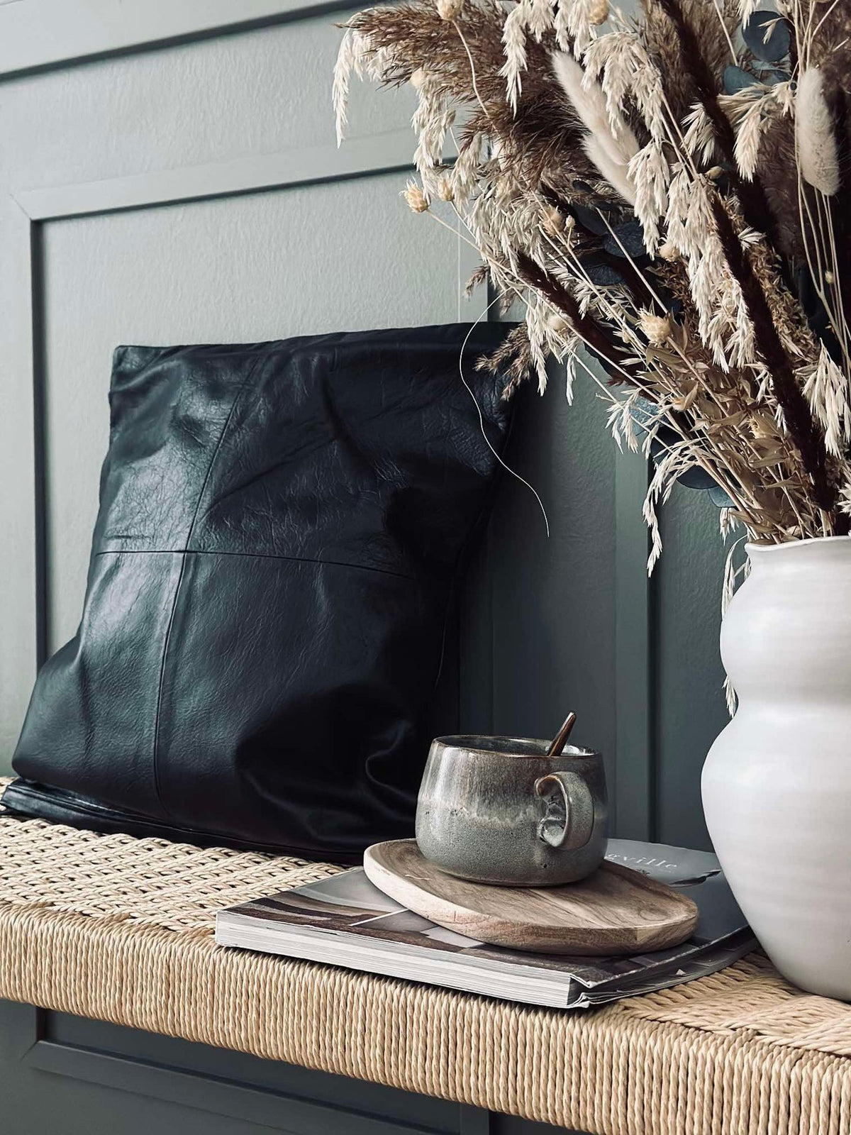 Housse de coussin en cuir - Noir 45x45