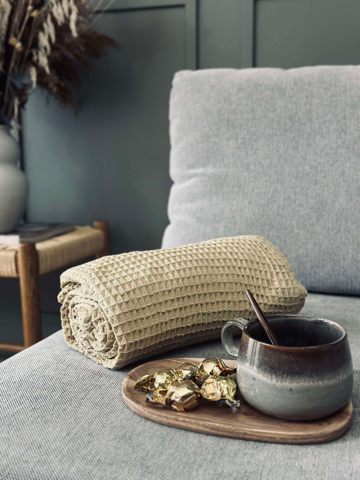 Plaid Stone-washed en Coton Gaufré - Jaune