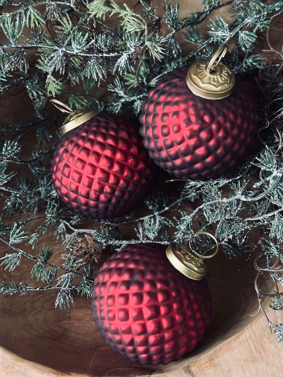 Boules de Noël en verre Rouge - Lot de 3 pcs