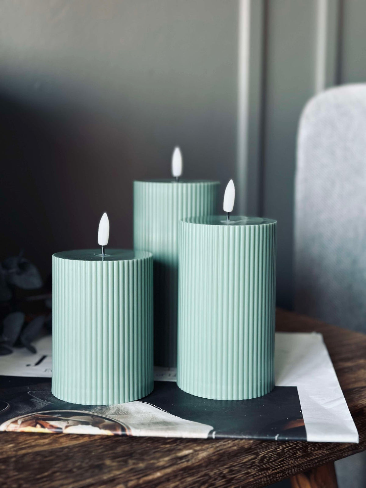 Bougies bloc LED d’extérieur striées - Lot de 3 - Vert