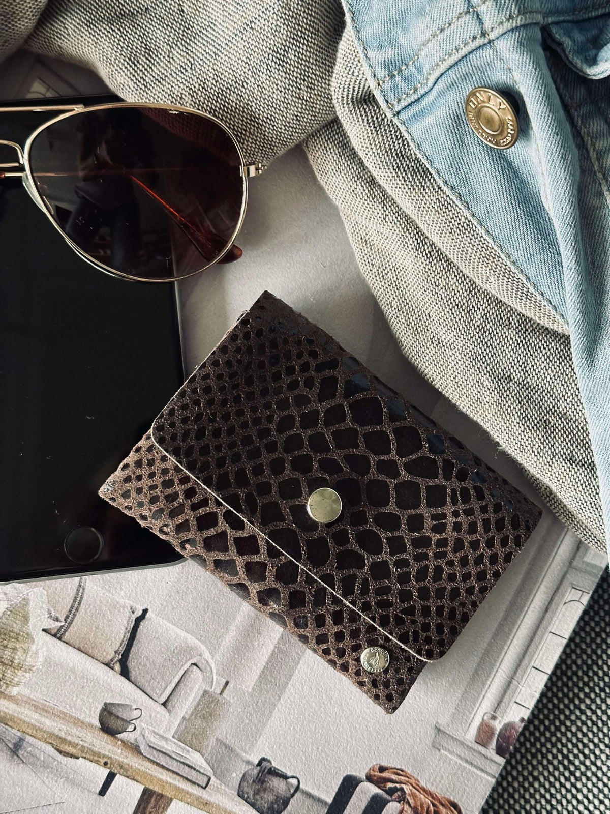 Porte-monnaie Aura small - Brown croco