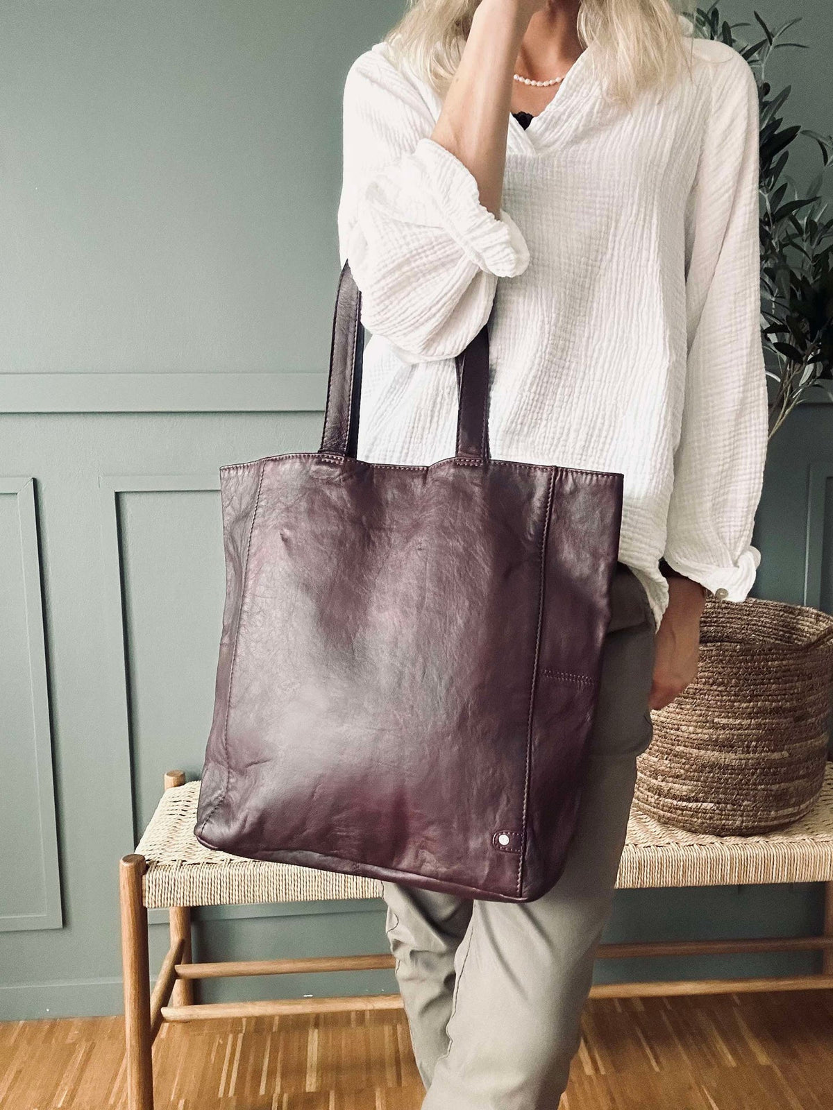 Shopper Cranberry - Cuir de veau souple
