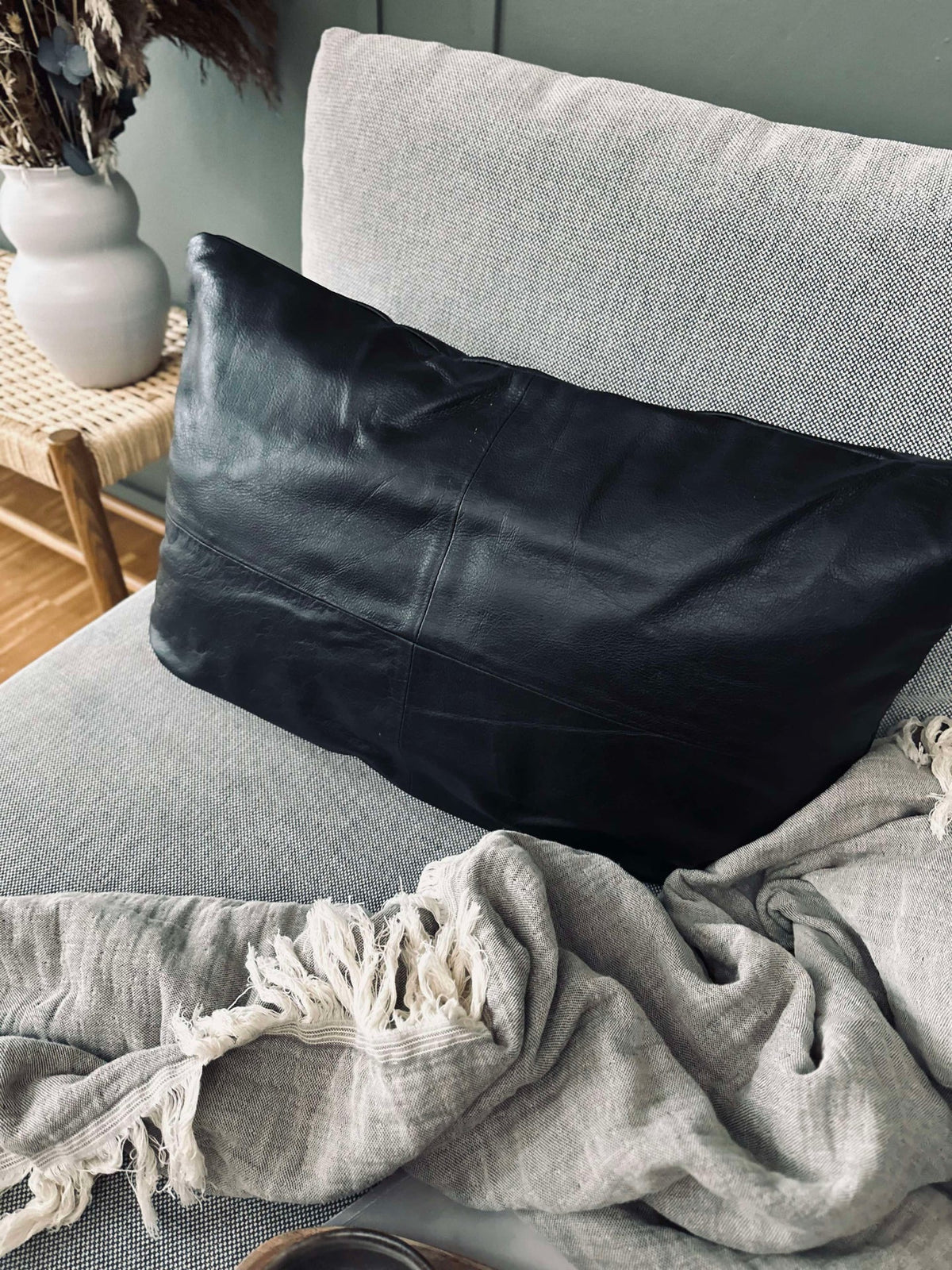 Housse de coussin en cuir - Noir 40x60