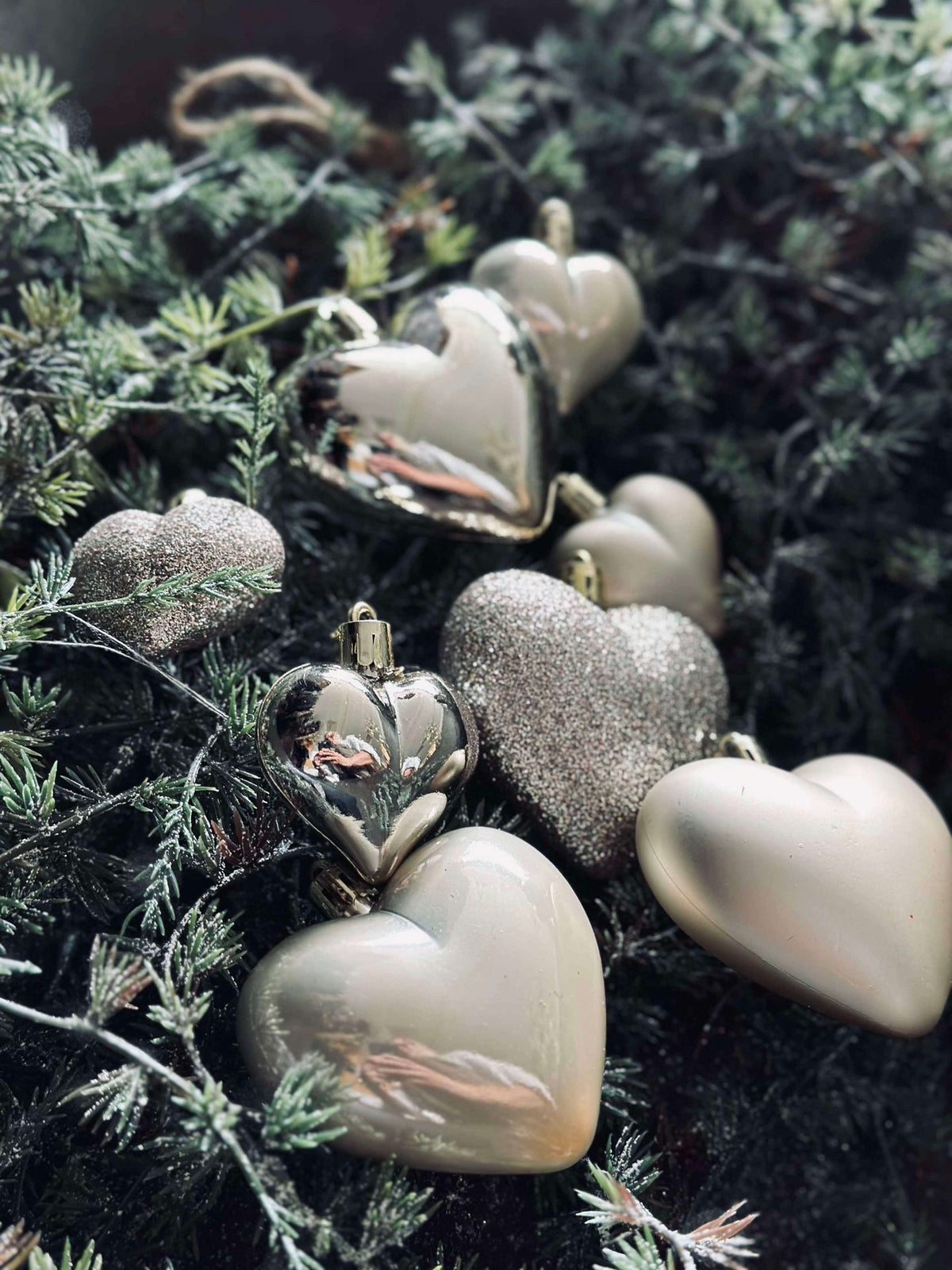 Lot de boules de Noël en forme de cœur - 16 pcs