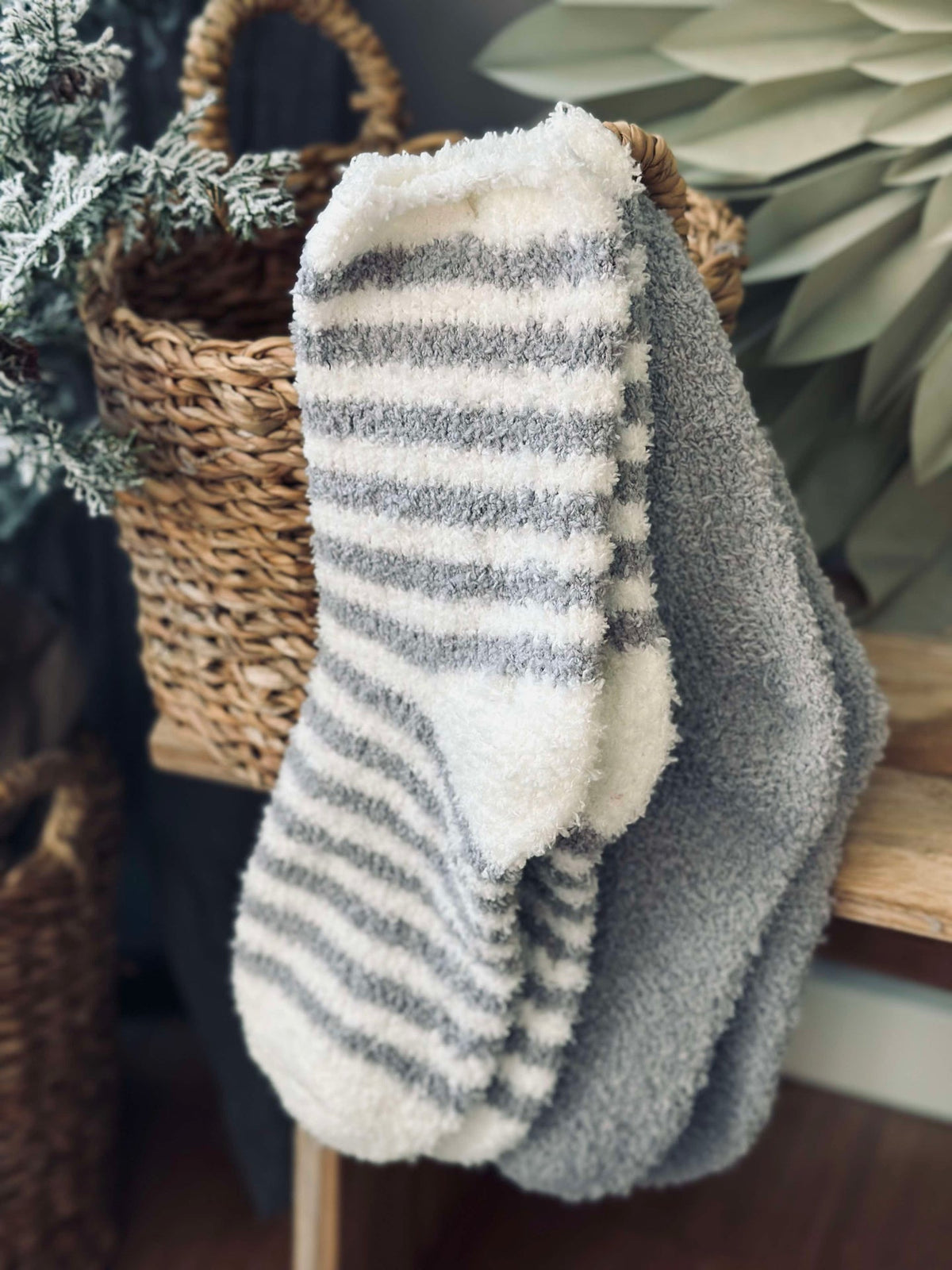 Chaussettes Fluffy grey stripes - Lot de 2 paires