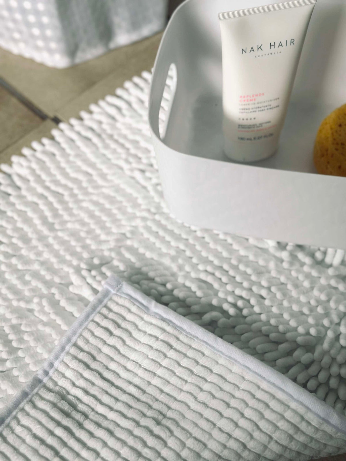 Ensemble de salle de bains : rideau de douche & tapis de bain / Blanc