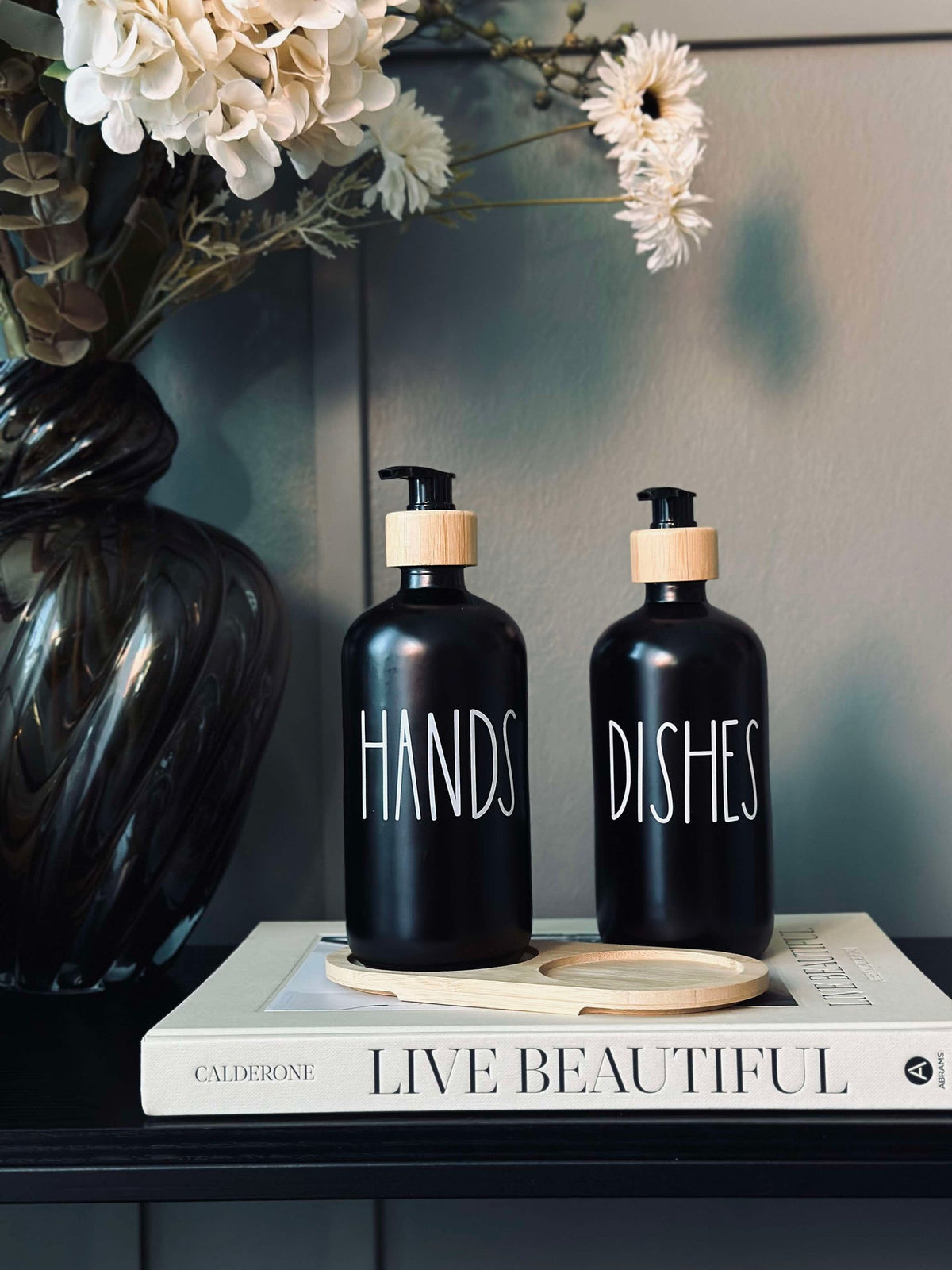 Distributeur de savon 2 pièces avec plateau - Noir