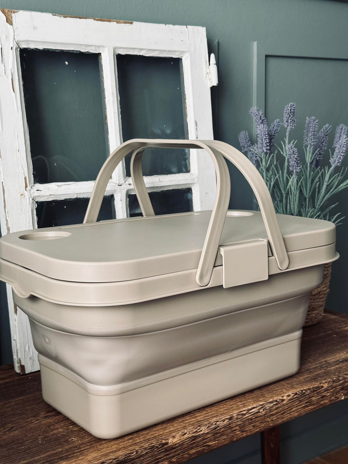 Panier pique-nique pliable avec couvercle beige