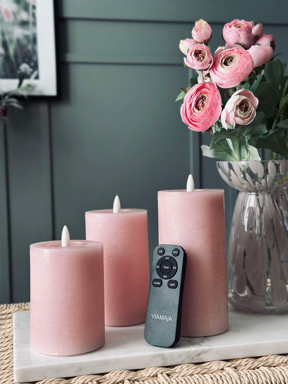 Bougies LED en bloc / Rose – Lot de 3 bougies blocs