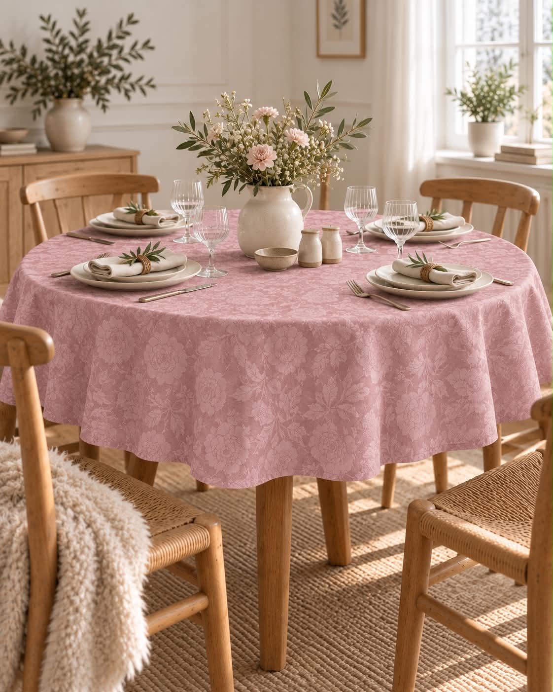 Nappe JACQUARD dia 140cm - Rose