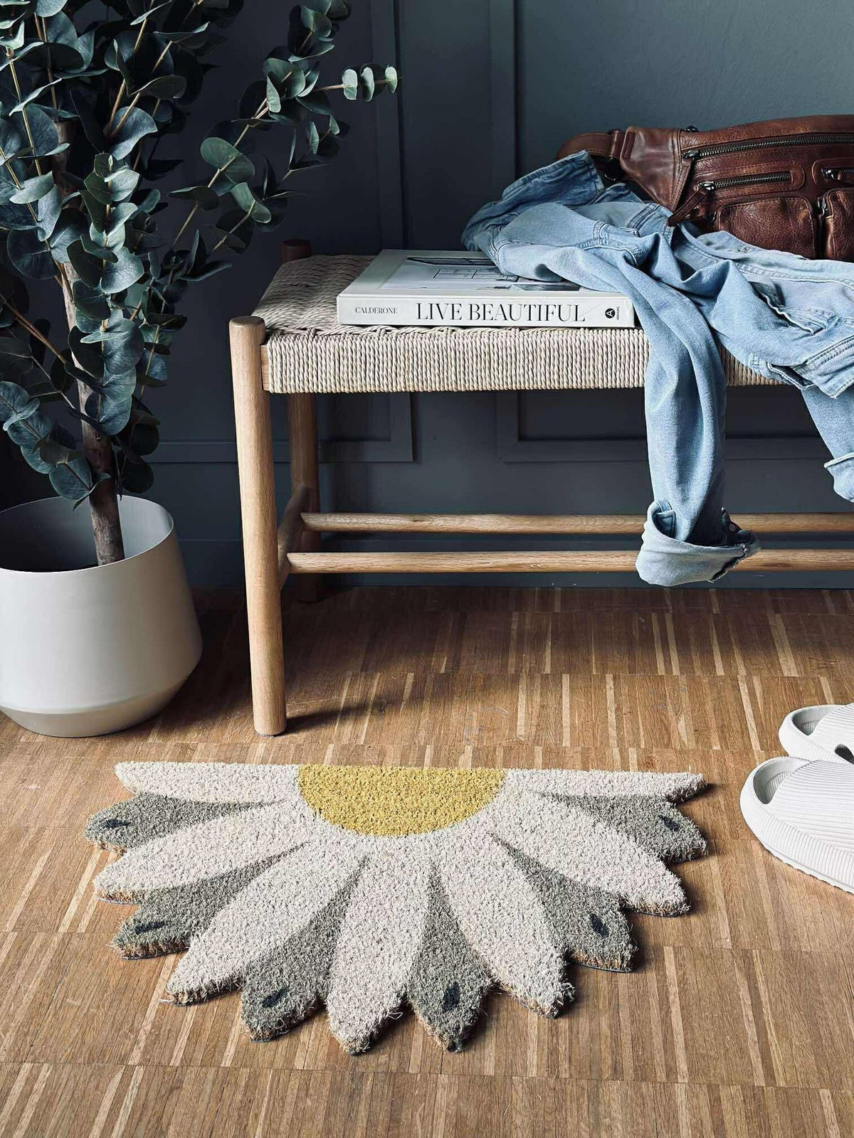 Tapis de porte Fleur beige