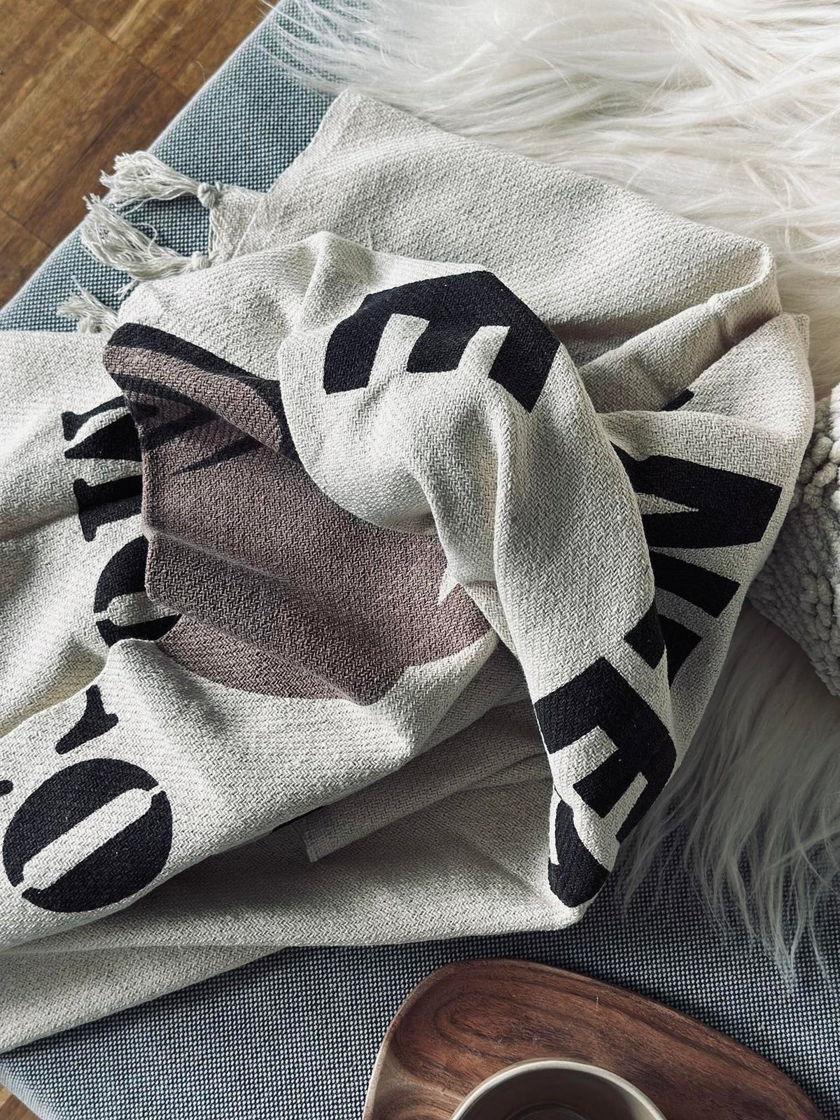 Plaid en coton recyclé - Coffee