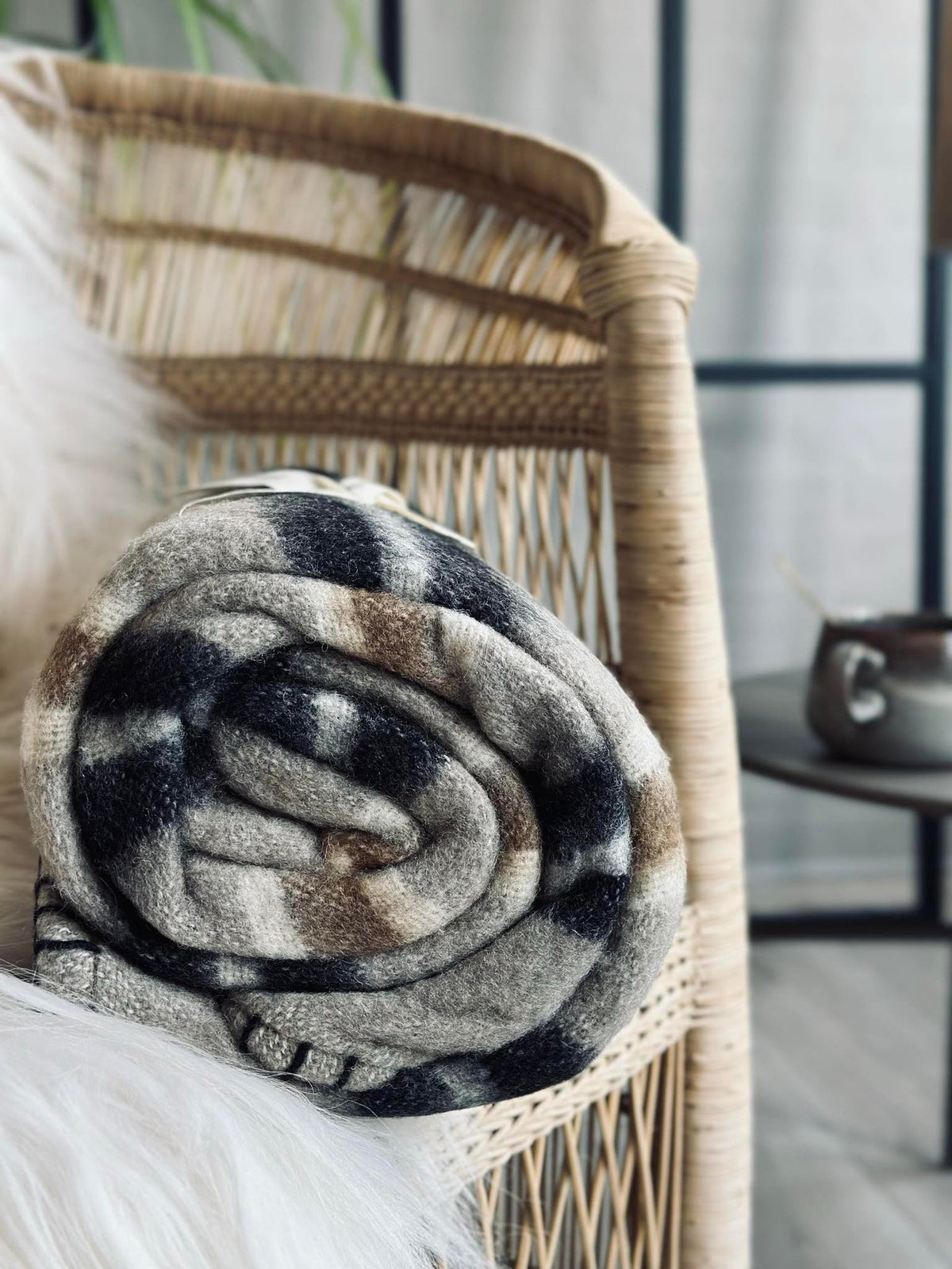 Plaid 100 % laine - Rayure taupe