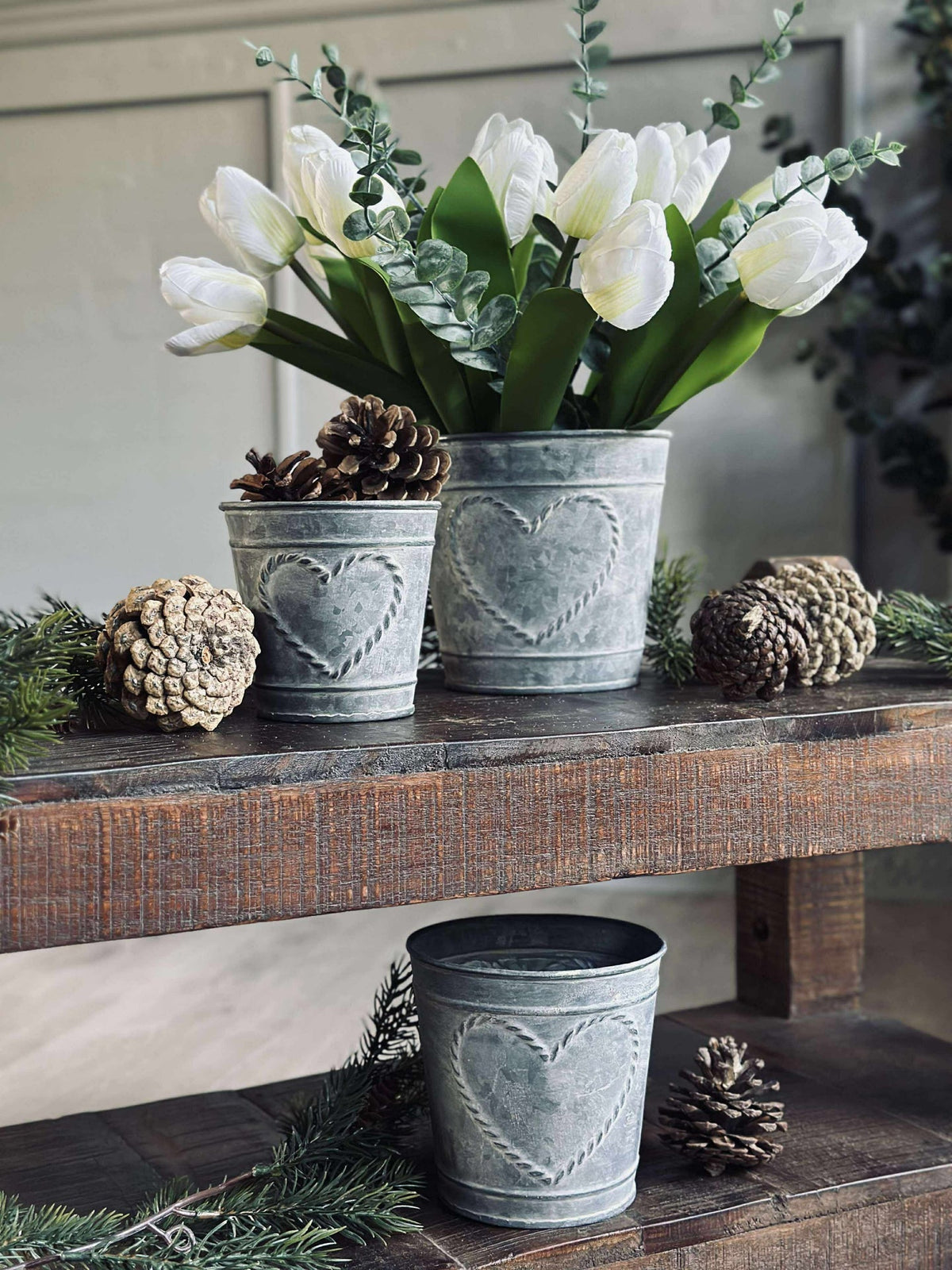 Cache-pot avec cœurs Zinc - 3 pcs.