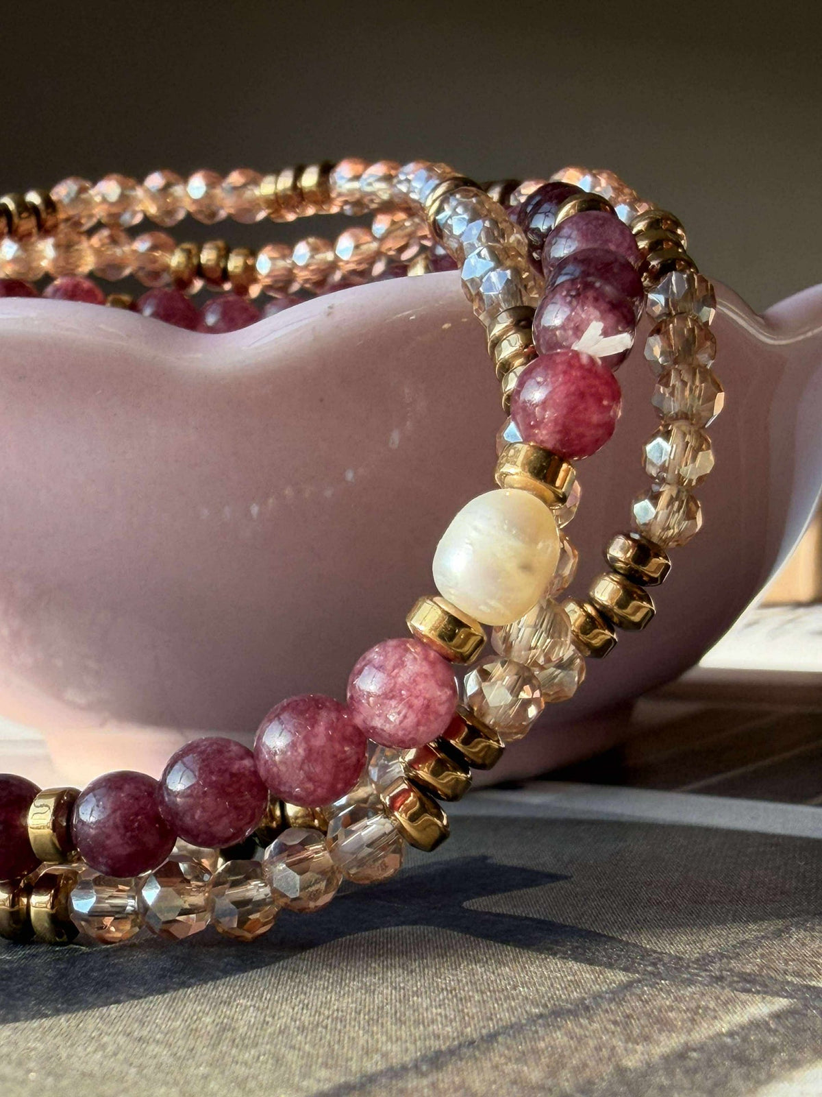 Bracelets Leah Bordeaux/Nature – Lot de 3 pièces