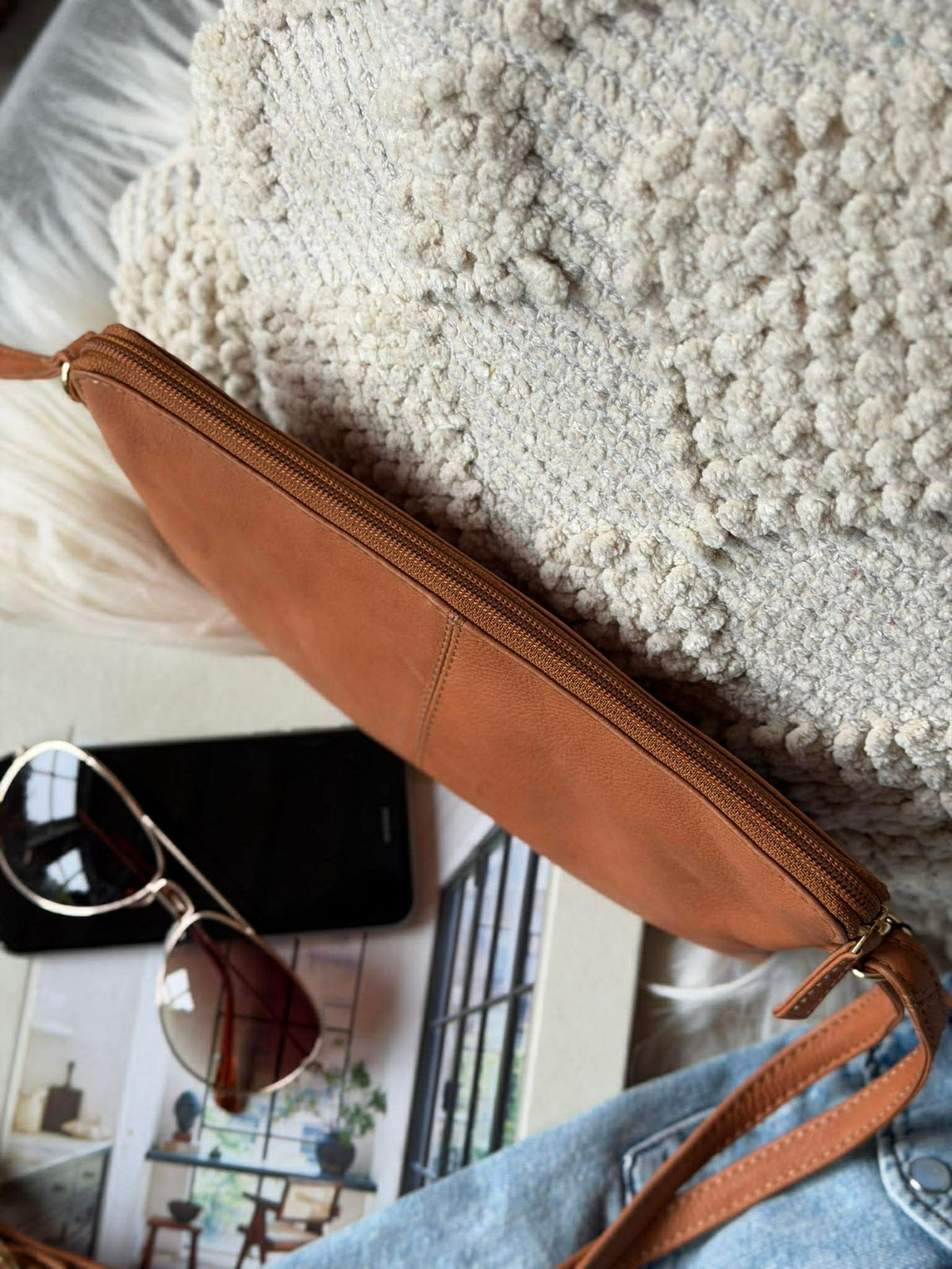 La pochette Misse - Cognac / Gold