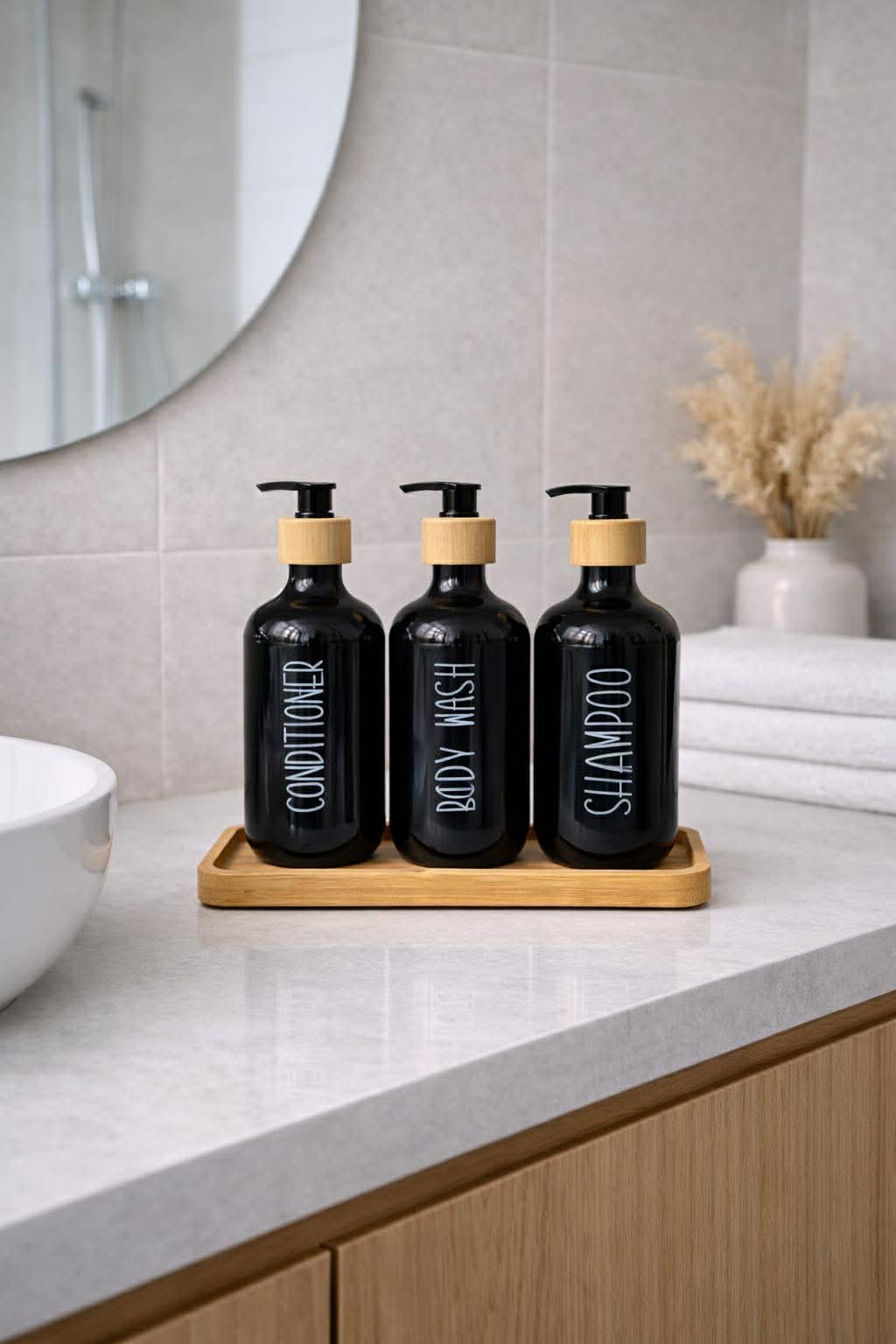Distributeur de savon 3 pcs avec plateau - Noir