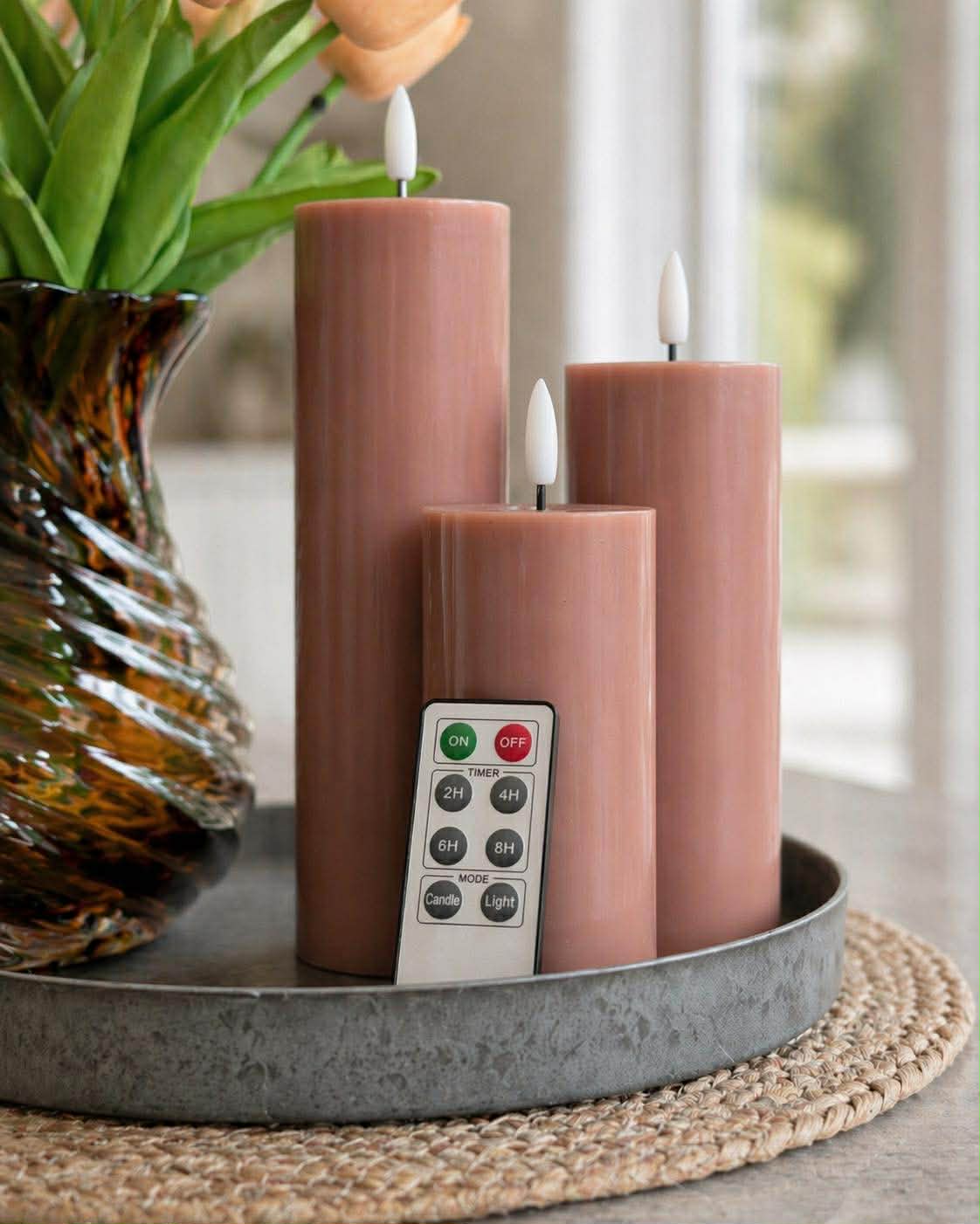 Bougies blocs TWINKLE Brun - Lot de 3