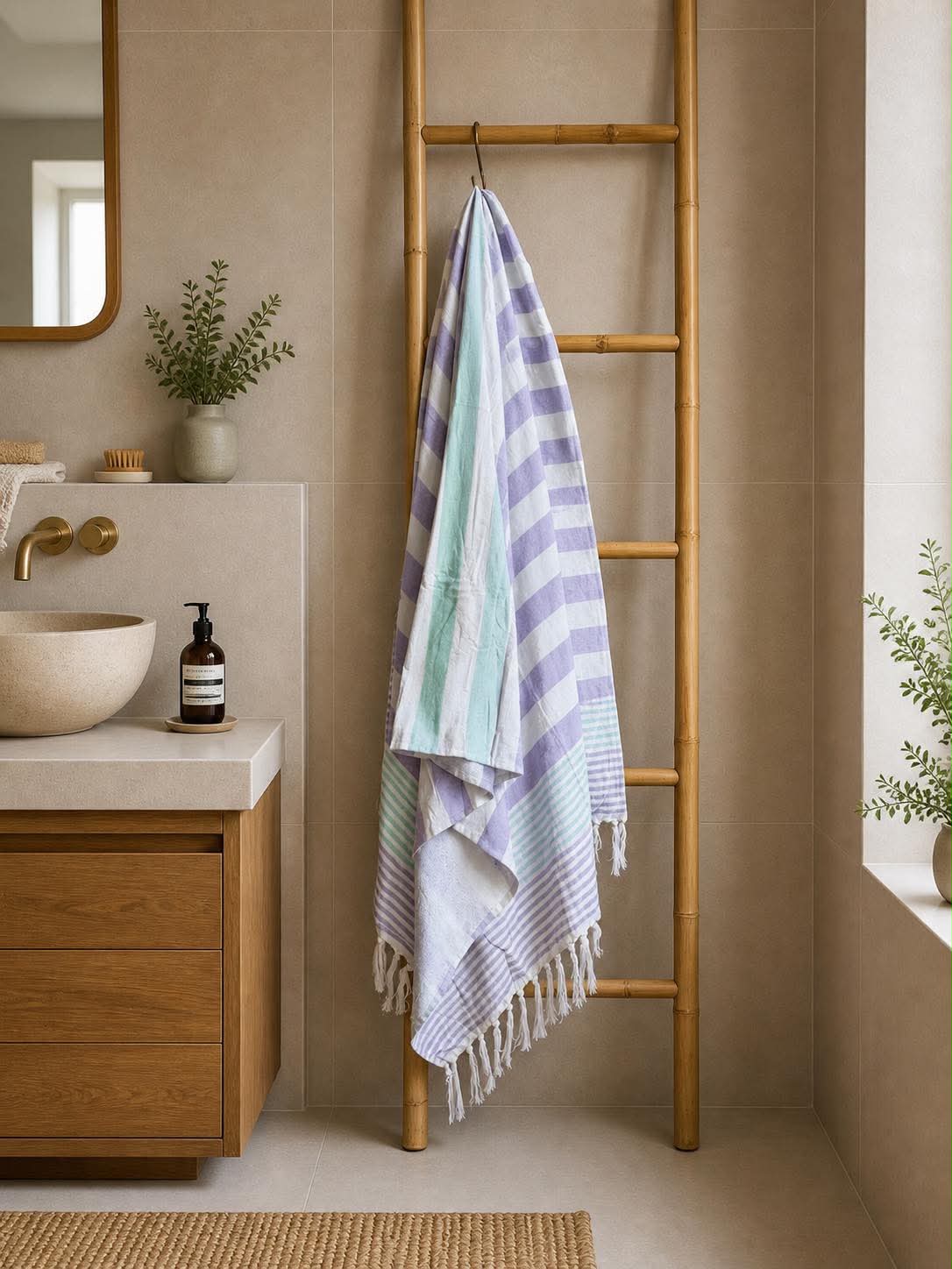 Serviette hammam avec éponge - Plusieurs couleurs