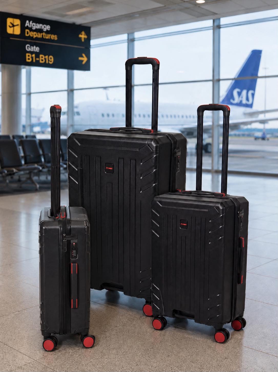 Ensemble de valises avec roues rouges - lot de 3