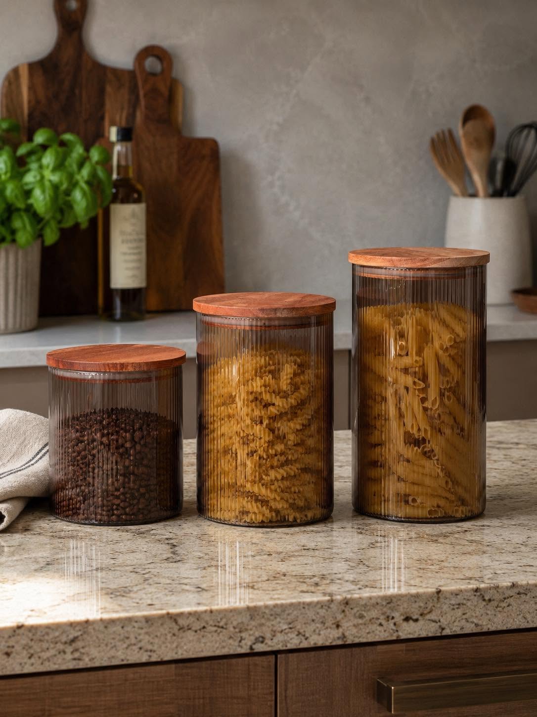 Bocaux de rangement avec couvercle en bois - Plusieurs tailles