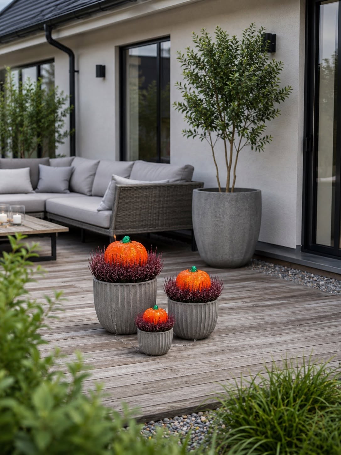 Citrouilles avec lumière LED - Lot de 3 pièces