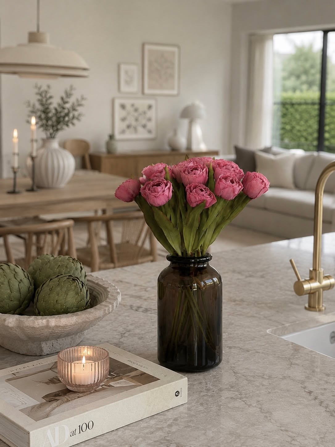 Bouquet en soie Tulipe - Rose