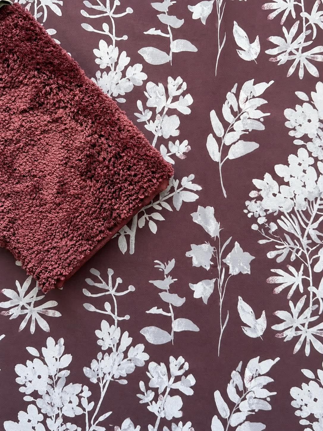 Ensemble de salle de bain : rideau de douche & tapis de bain / bordeaux