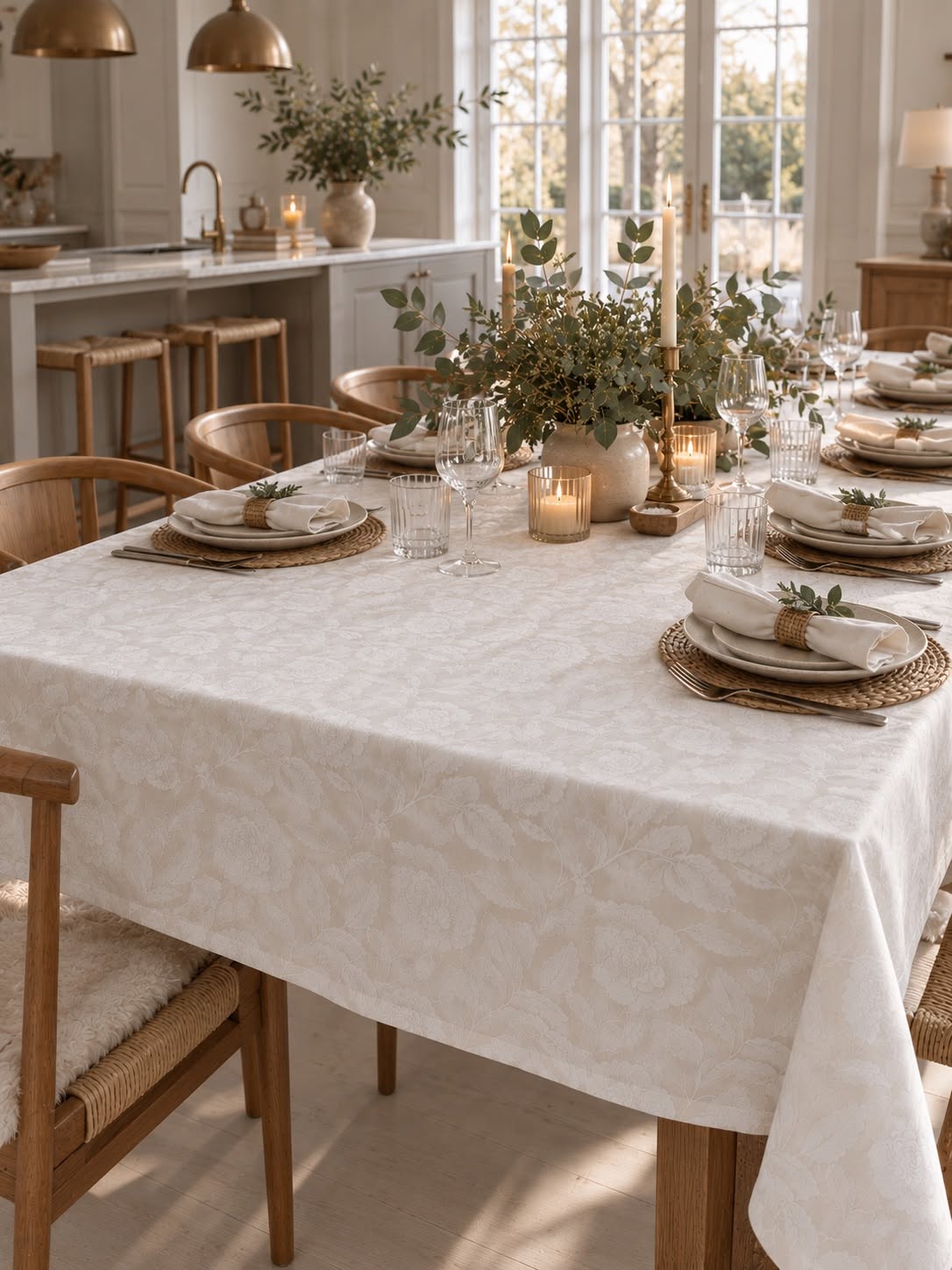 Nappe JACQUARD flower - Blanc