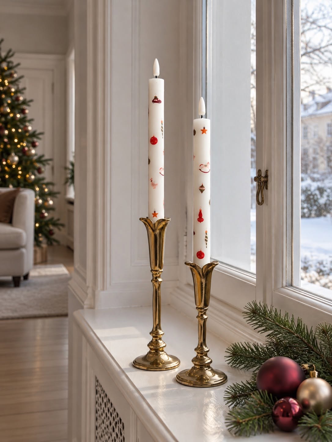 Bougies chandelles Noël – avec motif de Noël
