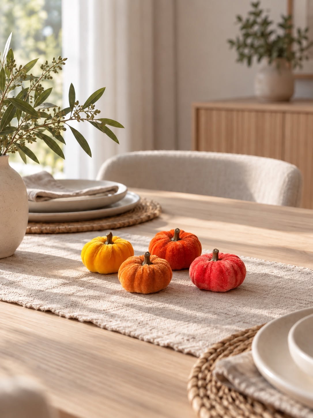Ensemble de 4 citrouilles décoratives – aspect velours