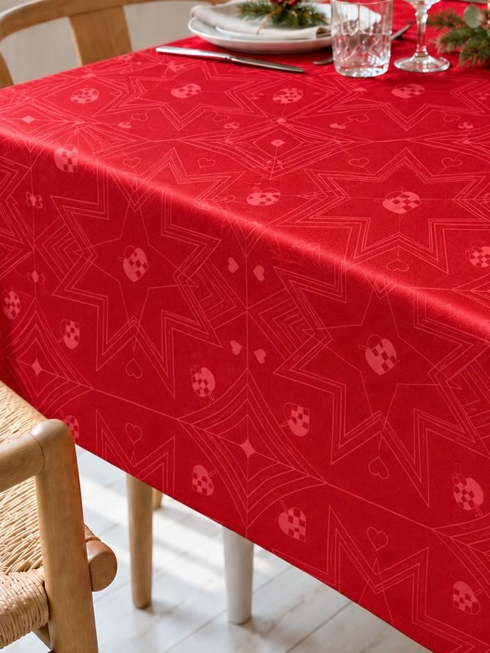 Nappe de Noël Jacquard - Rouge 320 cm