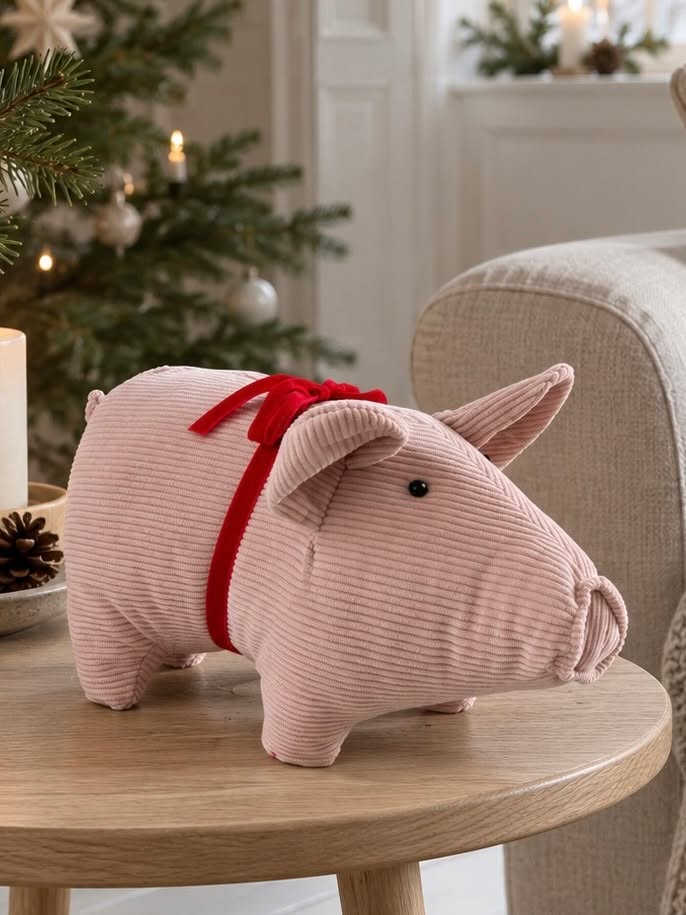 Cochon de Noël en velours – rose clair