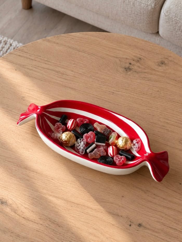 Plat à bonbons - céramique – rouge et blanc