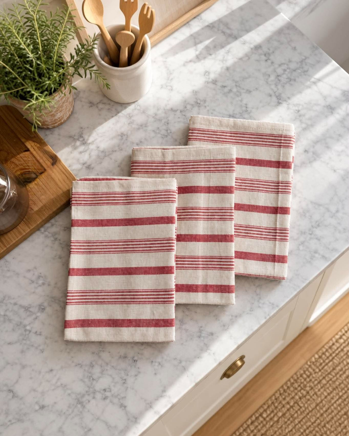 Torchon à rayures Rouge - Lot de 3 pièces