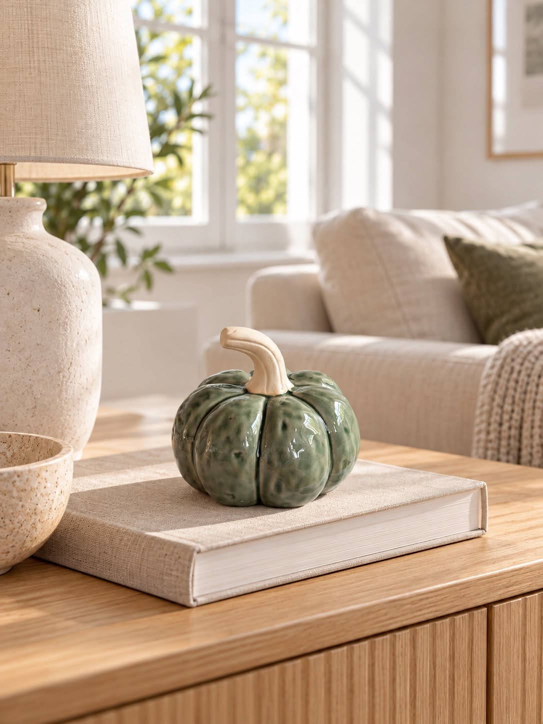 Citrouille en céramique verte – objet décoratif