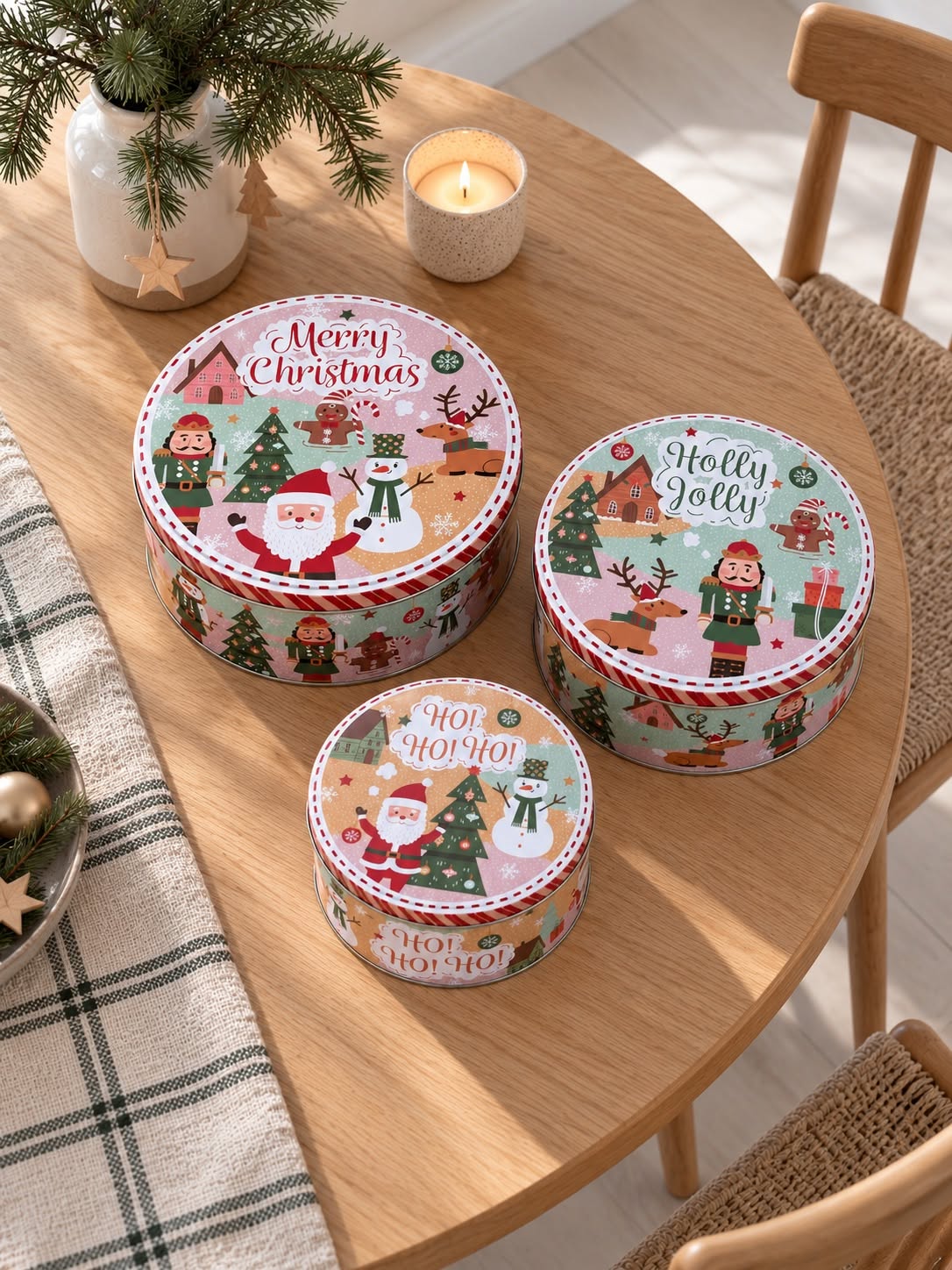 Lot de 3 boîtes à biscuits – motif de Noël