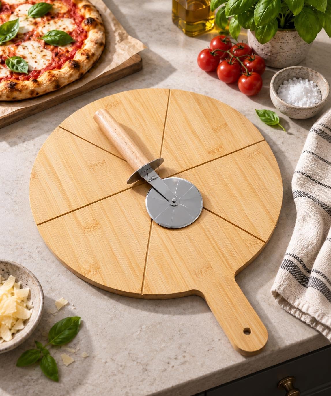 Planche à pizza avec coupe-pizza – Bois FSC