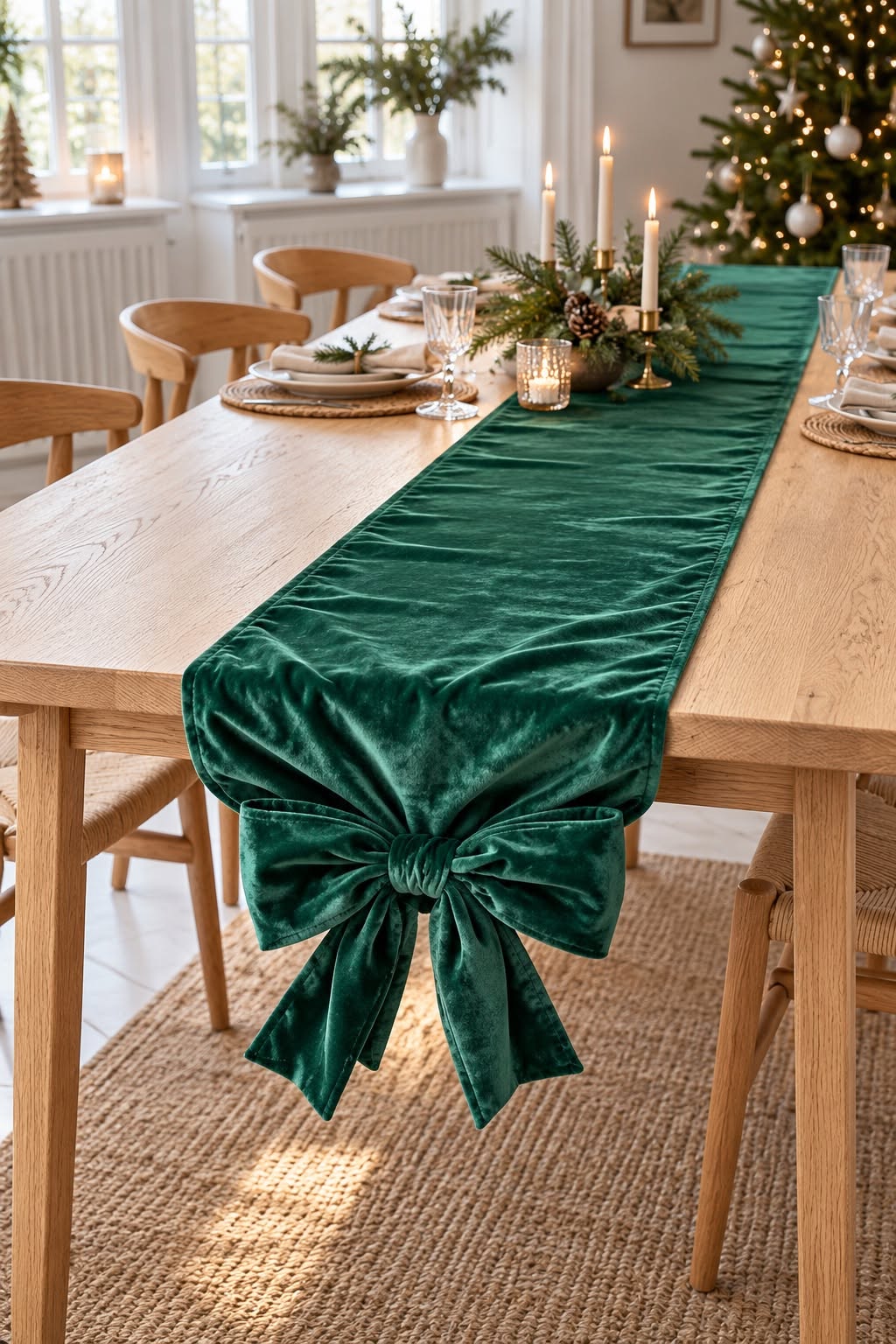 Chemin de table à nœud - Vert 240 cm