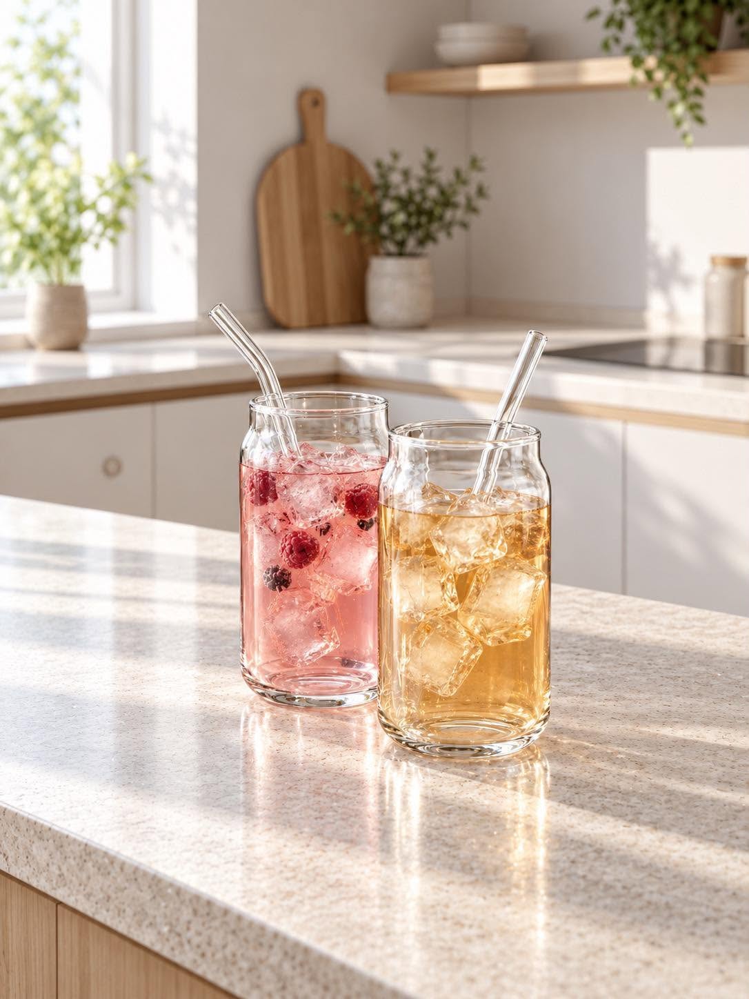 Lot de 2 verres à boire avec pailles
