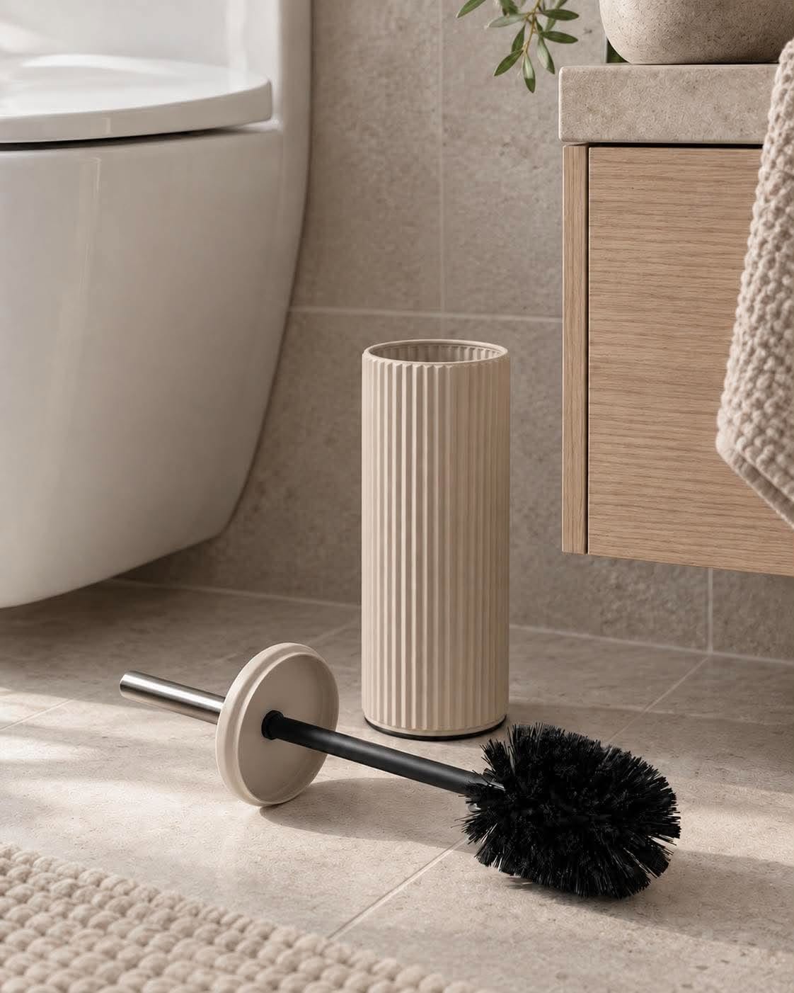 Brosse WC rainurée - Gris chaud