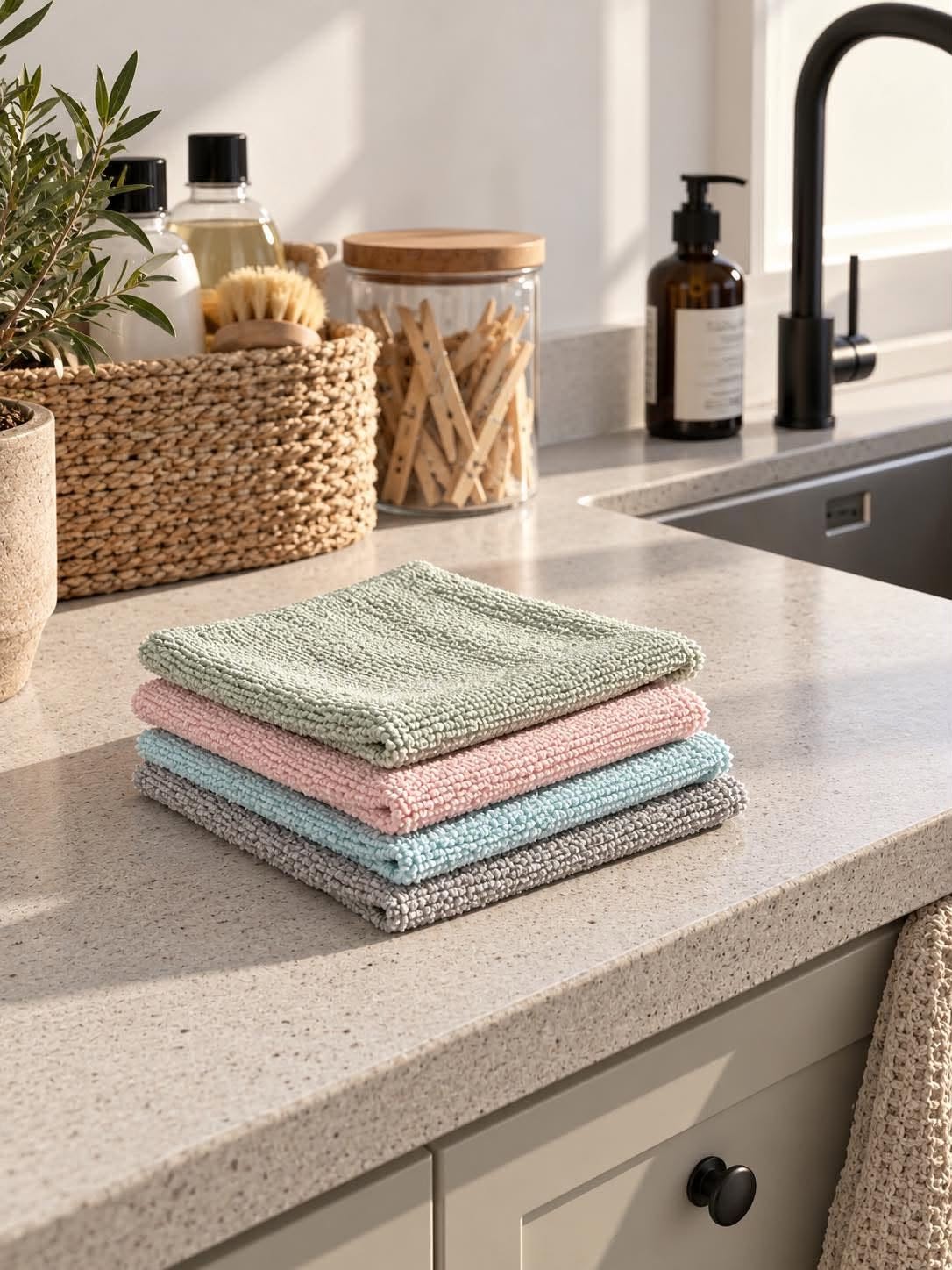 Chiffons en microfibre avec surface à récurer - lot de 4