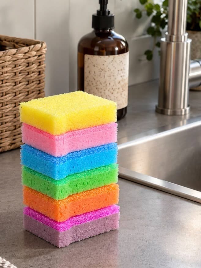 Éponges avec couche à récurer - 6 pcs – Multicolores